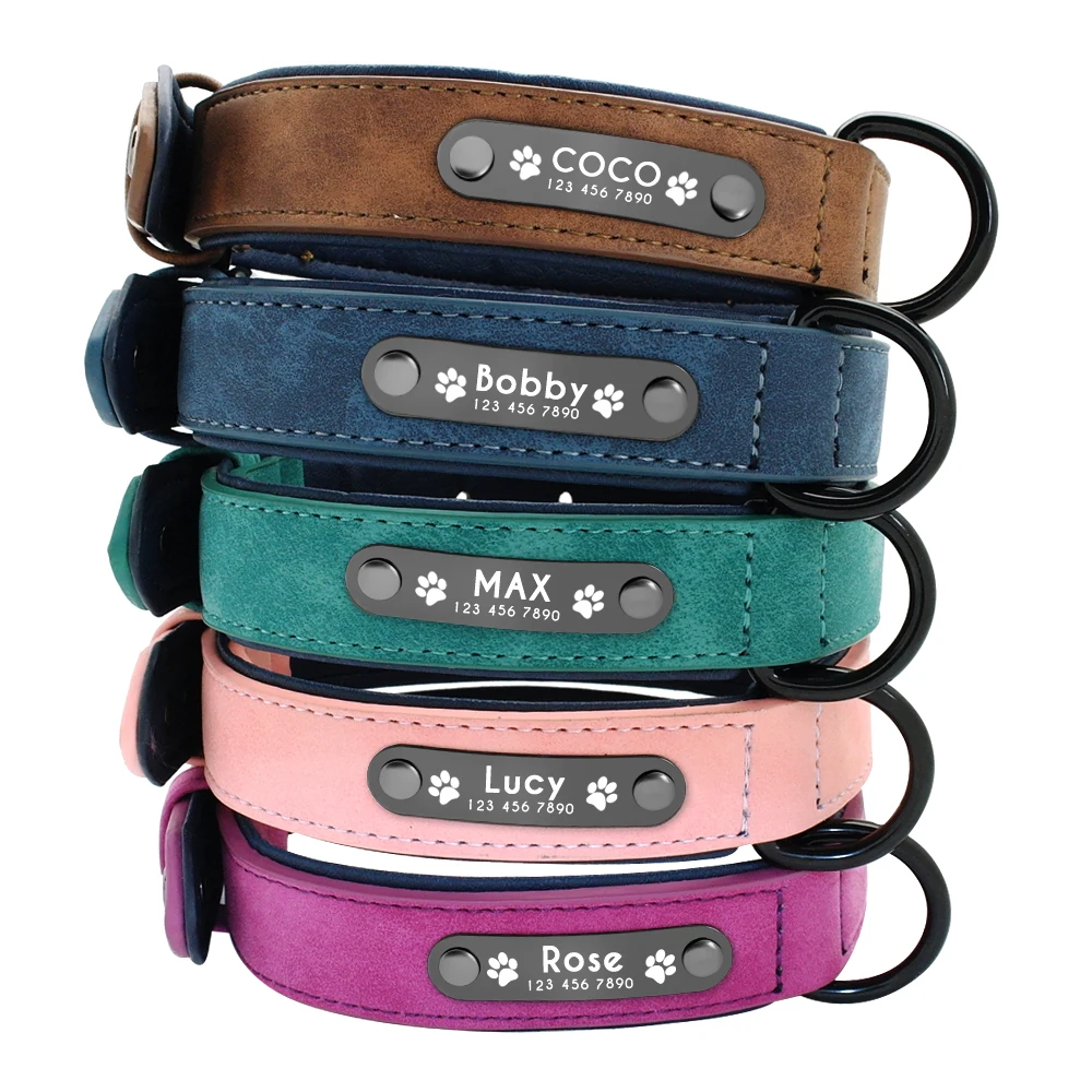 Collar personalizado de cuero para perro, accesorio acolchado interior para identificación de mascotas, para perros pequeños, medianos y grandes, Pitbull y Bulldog - imagen 3