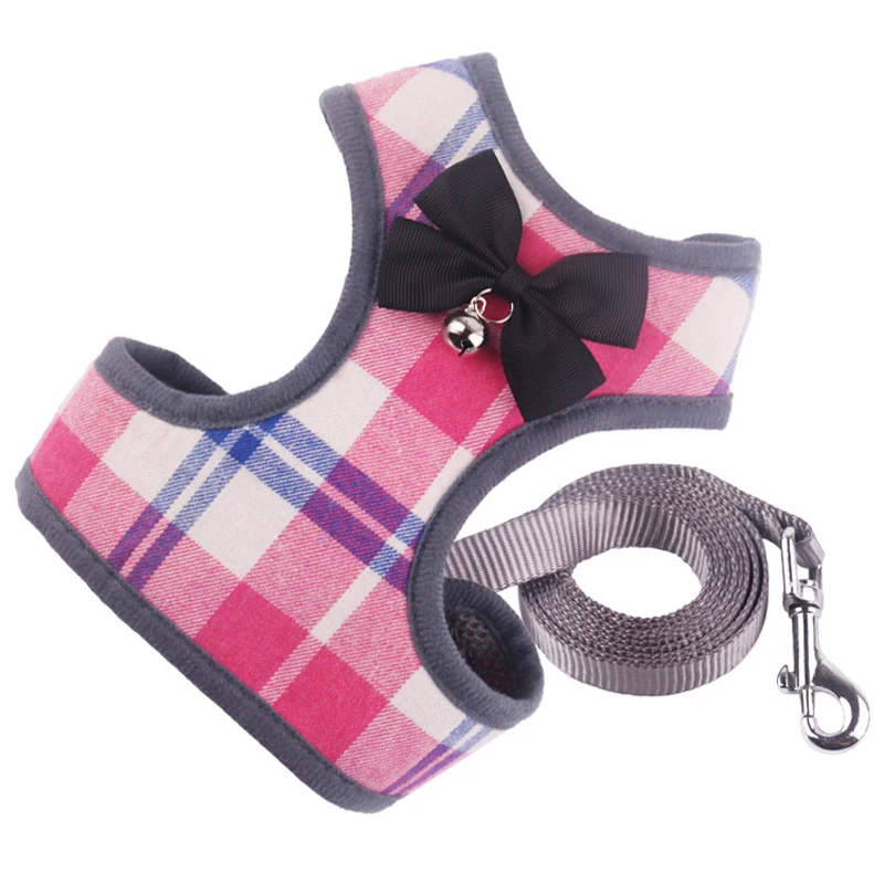 Conjunto de arnés y correa para perro a cuadros, chaleco para Gato, arnés con lazo de malla acolchado para cachorros pequeños, Chihuahua, Yorkies, Pug 10A - imagen 2