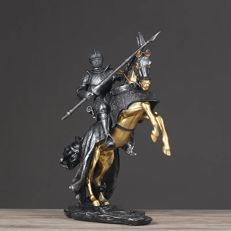 Figuras de caballería de soldado romano Vintage europeo, estatua de guerrero en miniatura para sala de estar, decoración del hogar, adorno Artificial - imagen 2