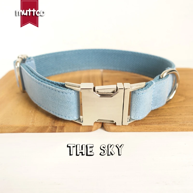 MUTTCO vende al por menor collar de diseño propio THE SKY collar hecho a mano poliéster satinado y nylon wathet azul 5 tamaños collar y correa para perro UDC032