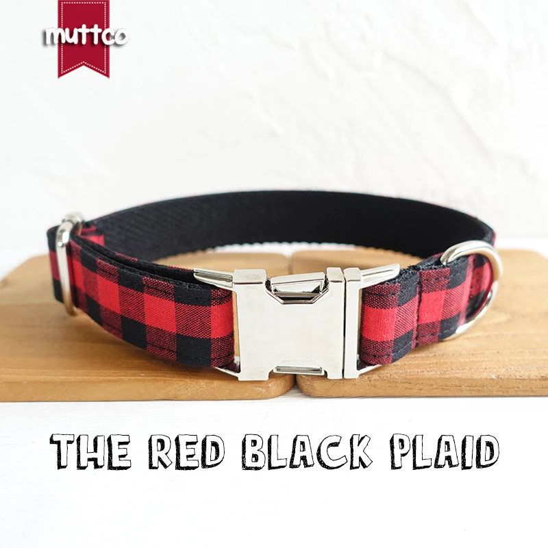 MUTTCO retailing grid handmade dog collar THE RED BLACK PLAID durable pet necklace collar for your house pet 5 sizes UDC074