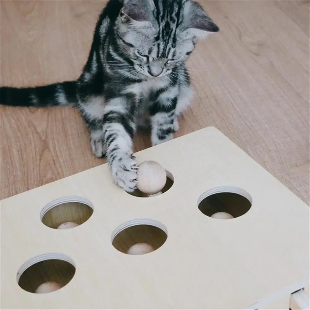 Juguete de caza de gatos, laberinto interactivo de madera maciza, hámster con agujero de 3/5 huecos, captura de mordida, hierba gatera - imagen 2