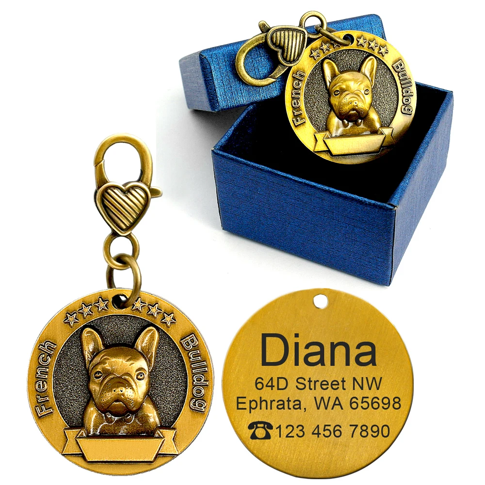 Etiqueta de identificación de perro personalizada, etiquetas de perros personalizadas, placa de identificación, colgante de mascota con grabado libre antipérdida para collares, collar chapado en cobre - imagen 2