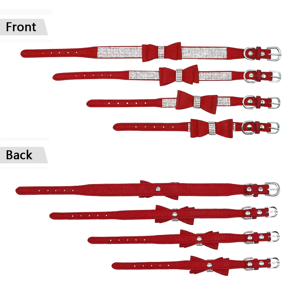 Collar de ante con diamantes de imitación para perro, pajarita de cristal brillante, collares para perros y gatos, collares con lazo y diamantes para mascotas pequeñas y medianas, gatito y cachorro - imagen 5