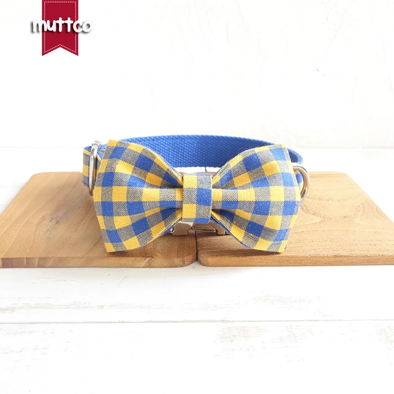 MUTTCO collar de perro de doble tela LA AZUL AMARILLO PLAID anti-pérdida suministros para mascotas nombre grabado collar de número de teléfono 5 tamaños UDC068 - imagen 5