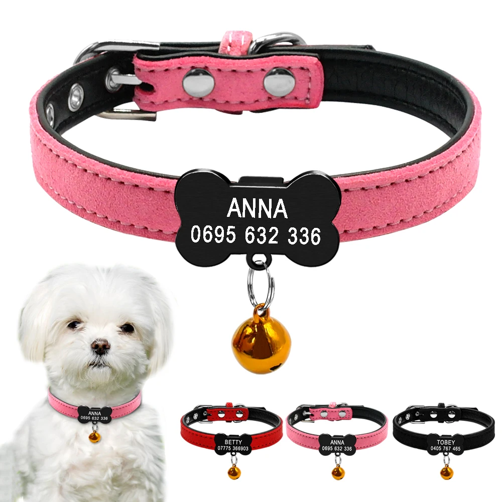 Collar personalizado para perros y gatos, Collar de identificación de cuero personalizado para cachorros y perros pequeños con etiquetas de identificación, placa de identificación, compromiso gratuito - imagen 5