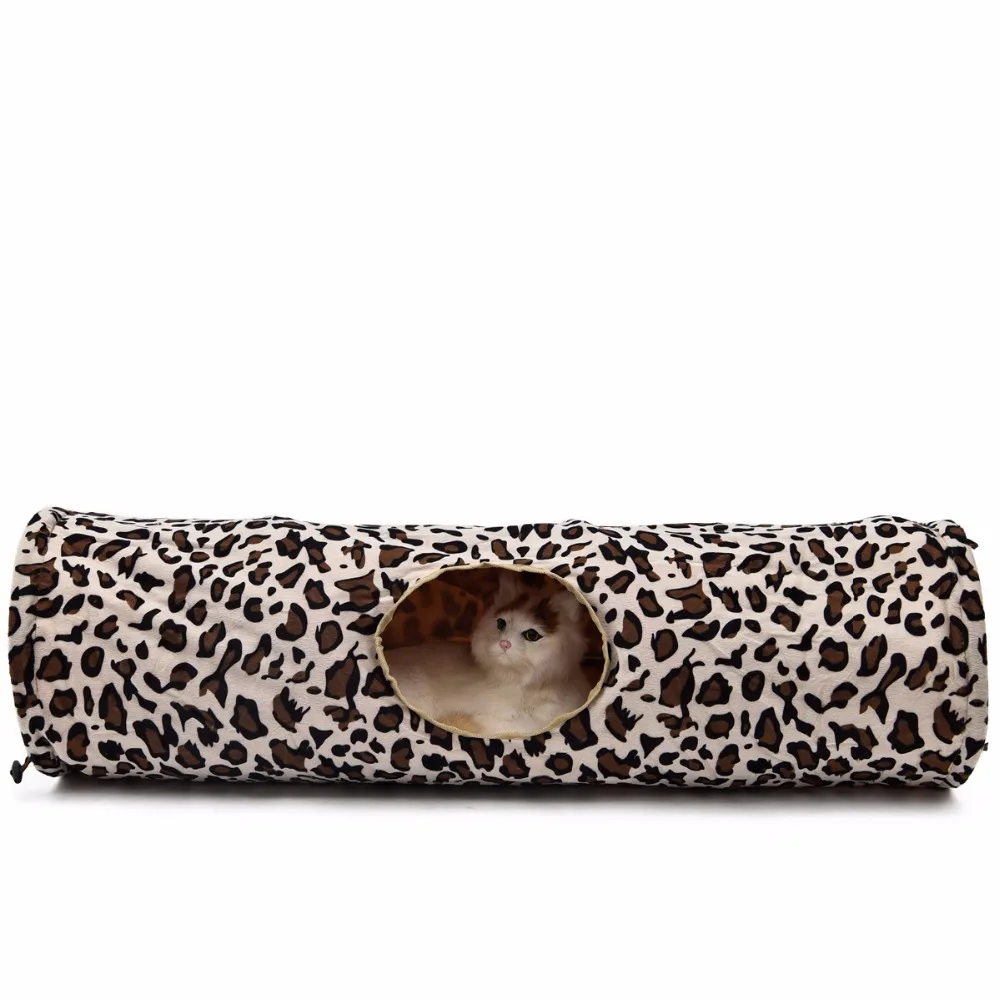 Túnel de juego con estampado de leopardo para mascotas, túnel largo para gatos, juguete plegable para gatos, a granel