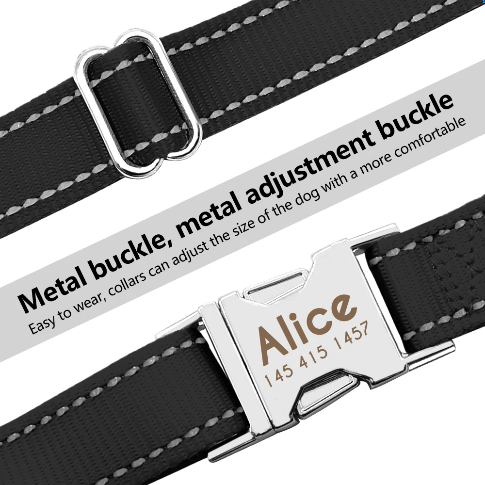 Collar reflectante de nailon para perro, accesorio personalizado, duradero, para mascotas pequeñas, medianas y grandes - imagen 4