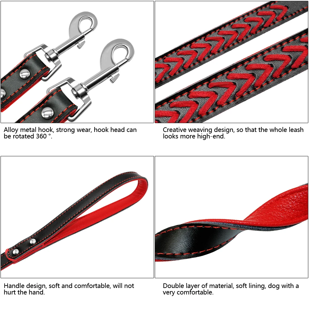 Correa de cuero duradera para perros pequeños, medianos, grandes, Chihuahua, rosa, azul, rojo, hundeleine - imagen 5