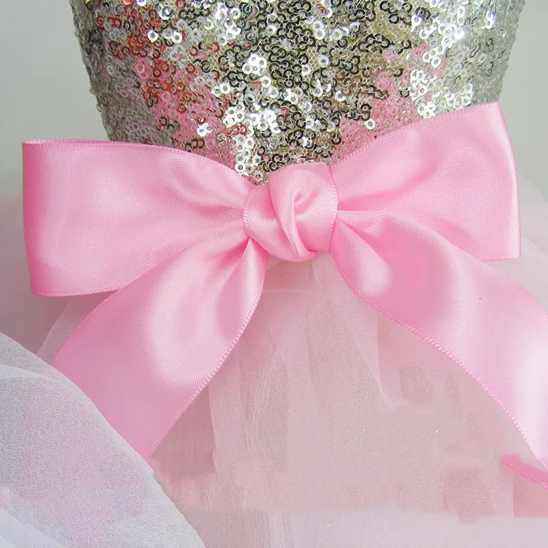 Vestido de perro con lentejuelas brillantes para perros pequeños, falda tutú con lazo para cachorro, vestido de princesa de lujo, ropa de verano para perros - imagen 5