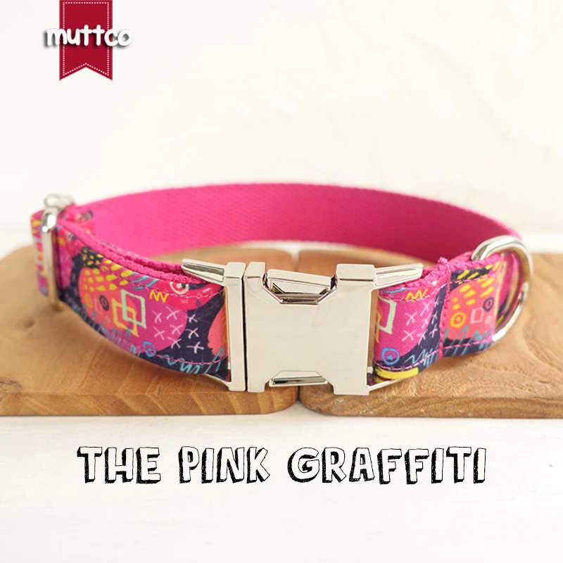 MUTTCO venta al por menor diseño especial THE PINK GRAFFITI correa de perro hecha a mano de alta calidad 5 tamaños UDC063