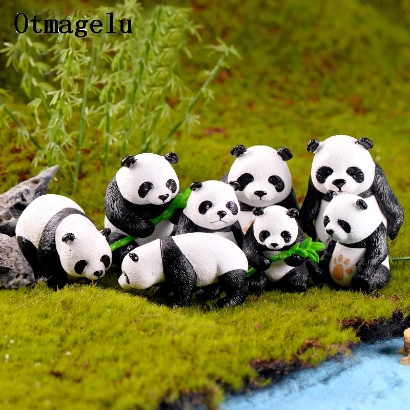 Figuritas de panda gigante artificiales, adornos de animales en miniatura, Gnomo de jardín de hadas, accesorios de decoraciones para el hogar, 4 piezas - imagen 2