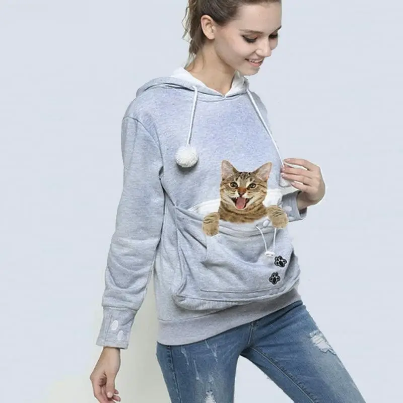 Sudadera con capucha de canguro grande para transportar mascotas, sudadera de manga larga con soporte para perros y gatos, Unisex, para amantes de las mascotas pequeñas, envío directo