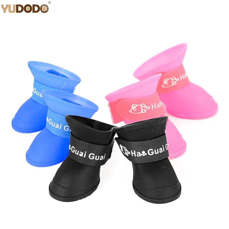 Botas de lluvia impermeables para perros y gatos, zapatos de goma suave, colores caramelo, S/M/L, 4 unidades por juego