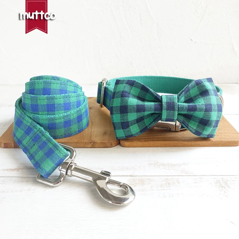 MUTTCO-collar personalizado para perro, etiqueta de identificación de cachorro grabada, cuadros azules y verdes, antipérdida, ajustable, suministros para mascotas, 5 tamaños, UDC073 - imagen 5