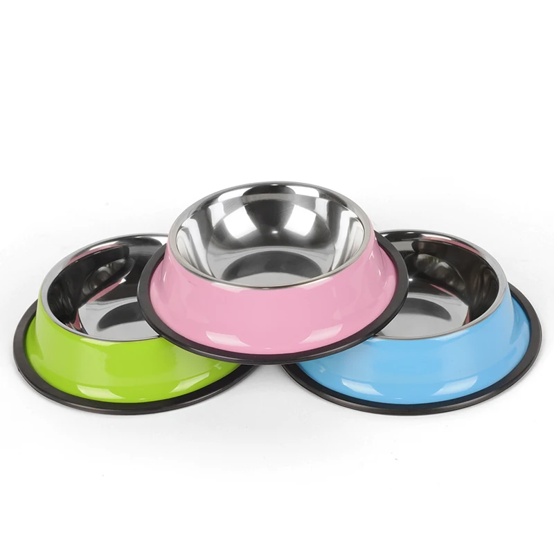 1pc Pet Dog Bowls Stainless Steel Blue/Pink/Green Pet Food Water Drink Dishes Feeder For Cat Puppy Dogs S/M/L - imagen 2