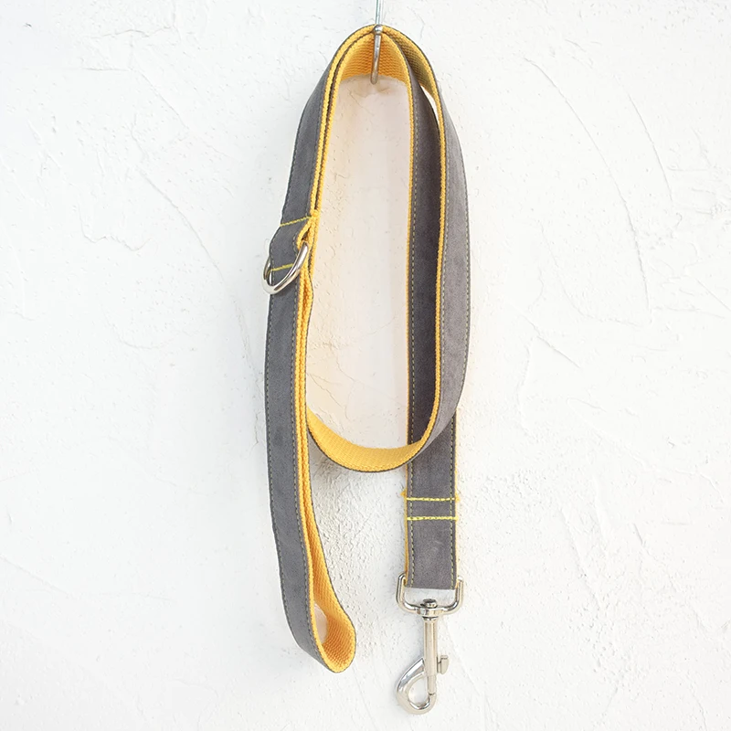 MUTTCO vende al por menor, collar de perro grabado con láser de diseño propio, cubierta gris, amarillo, collar y correa con nombre de mascota grabados a mano UDC026 - imagen 3