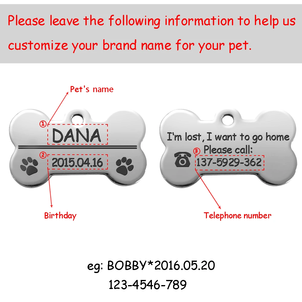 Etiquetas Personalizadas Perros Collar Grabado Nombre Identificación Mascota - imagen 5