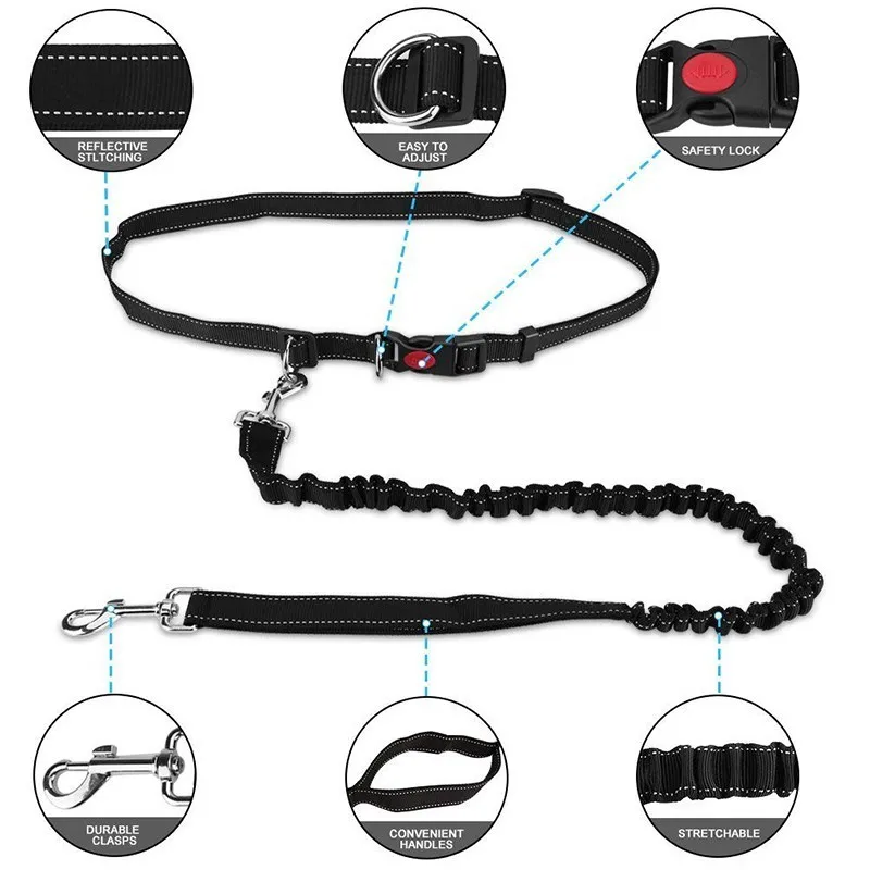 Benepaw-Correa de calidad reflectante para perro, accesorio manos libres para correr, cintura ajustable, fuerte, elástica, para mascotas, perros pequeños, medianos y grandes - imagen 3