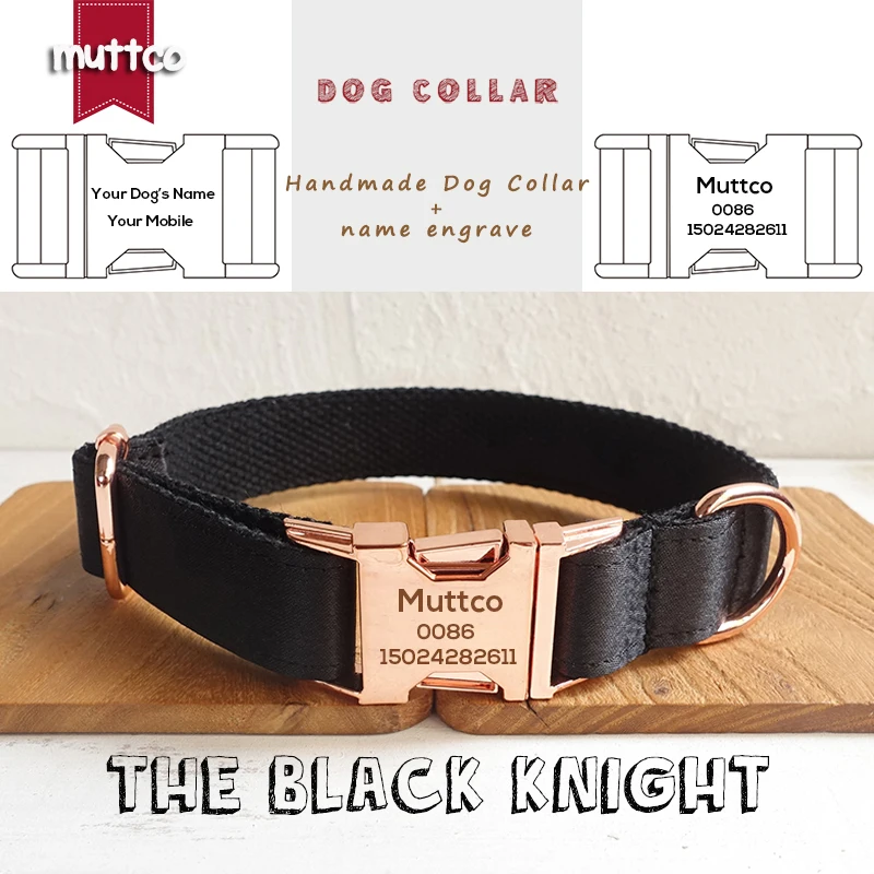 MUTTCO-collar para mascotas grabado con láser, suministros para perros, THE BLACK KNIGHT, logotipo personalizado antipérdida, placa con nombre para cachorros, 5 tamaños, UDC083