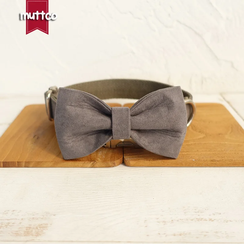 MUTTCO Collar para perro grabado al por menor collar hecho a mano THE DEEP GRIS poliéster satinado y nylon Collar y correa para perro gris 5 tamaños UDC025 - imagen 4