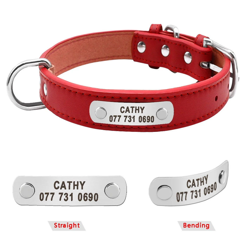 Collar de piel sintética para perro, accesorio duradero, acolchado, personalizado, para identificación de mascotas, para perros pequeños, medianos y grandes, gato, rojo, negro, marrón - imagen 2