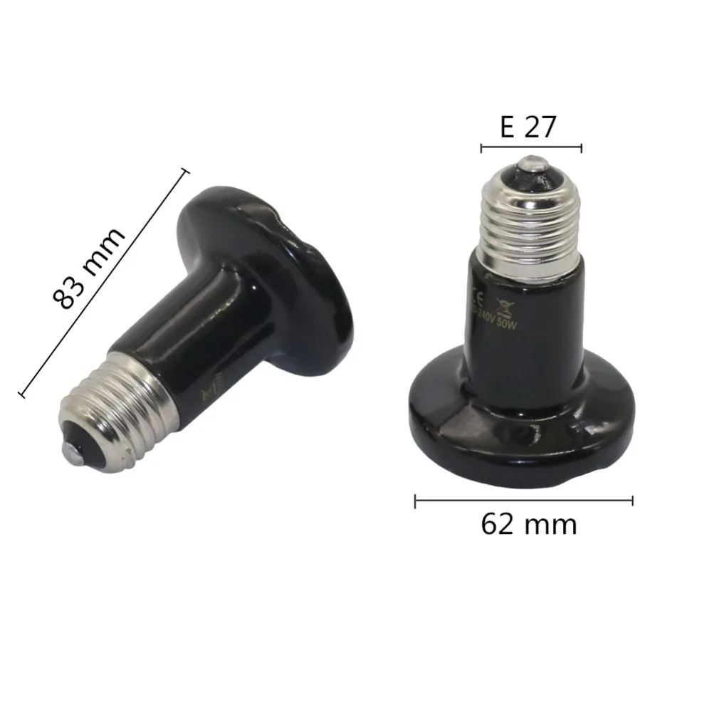 10 Uds E27 luz de calefacción para mascotas 25W 50W 75W 100W Mini emisor de cerámica infrarrojo bombilla de calor negra para lámpara chocadeadora de mascotas reptiles - imagen 2