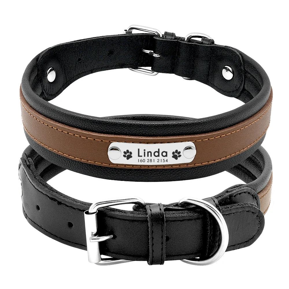 Collar de perro grande Collar de perro de cuero genuino Collar de identificación de nombre de mascota personalizado acolchado personalizado para perros medianos y grandes - imagen 3