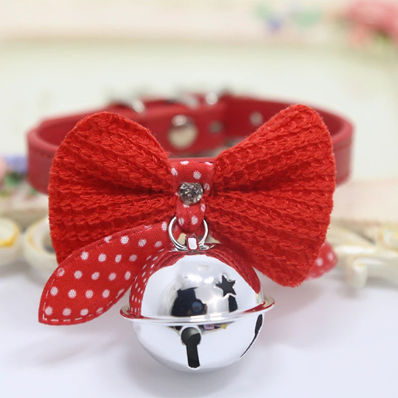 Collares ajustables para perros con lazo y campanas, Collar de PU, hermoso arnés para perros, accesorios para tienda de mascotas y gatos - imagen 3
