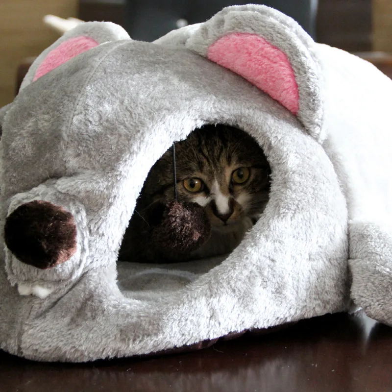Divertida cama con forma de ratón para gatos, perros pequeños, almohadillas de cueva, cojín extraíble, fondo impermeable, estera para cachorros y gatos, casa, suministros para mascotas - imagen 4