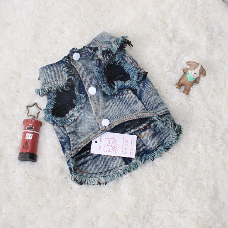 Chaqueta vaquera lavada vintage para mascotas, chalecos con solapa, abrigo azul fresco, ropa para cachorros pequeños y medianos, sudadera clásica con capucha - imagen 4