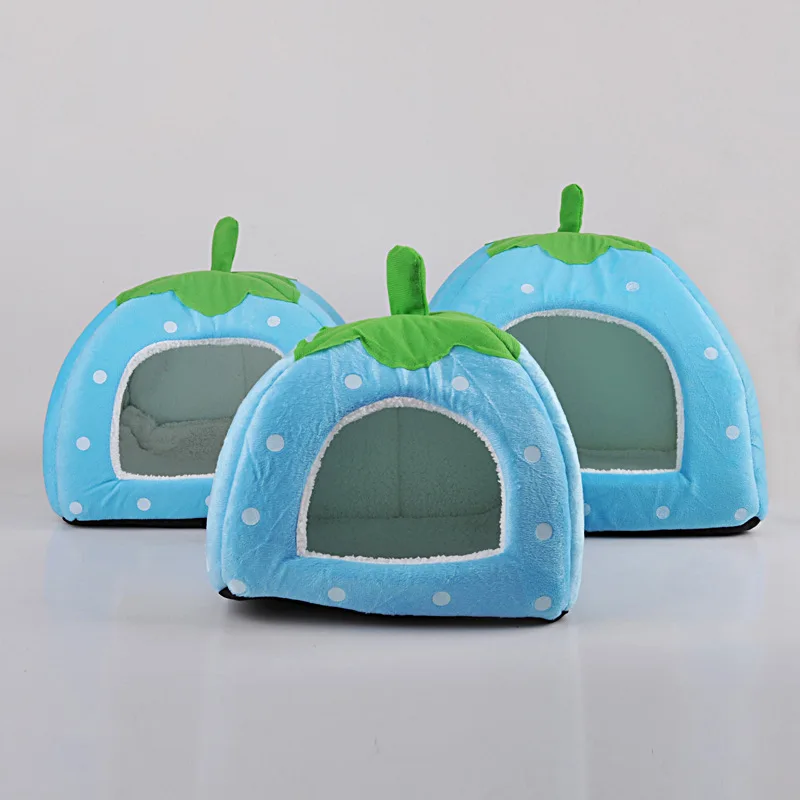 Casa suave para gatos, cama plegable con forma de fresa y leopardo para perros, cama cálida para cachorros y gatitos, tienda de campaña, nido de cueva para perros y gatos - imagen 4