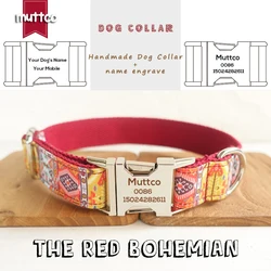 MUTTCO vende al por menor Collar de perro suave y autorroscante con nombre personalizado antipérdida, conjunto de collar y correa para perro RED BOHEMIAN, 5 tamaños UDC055