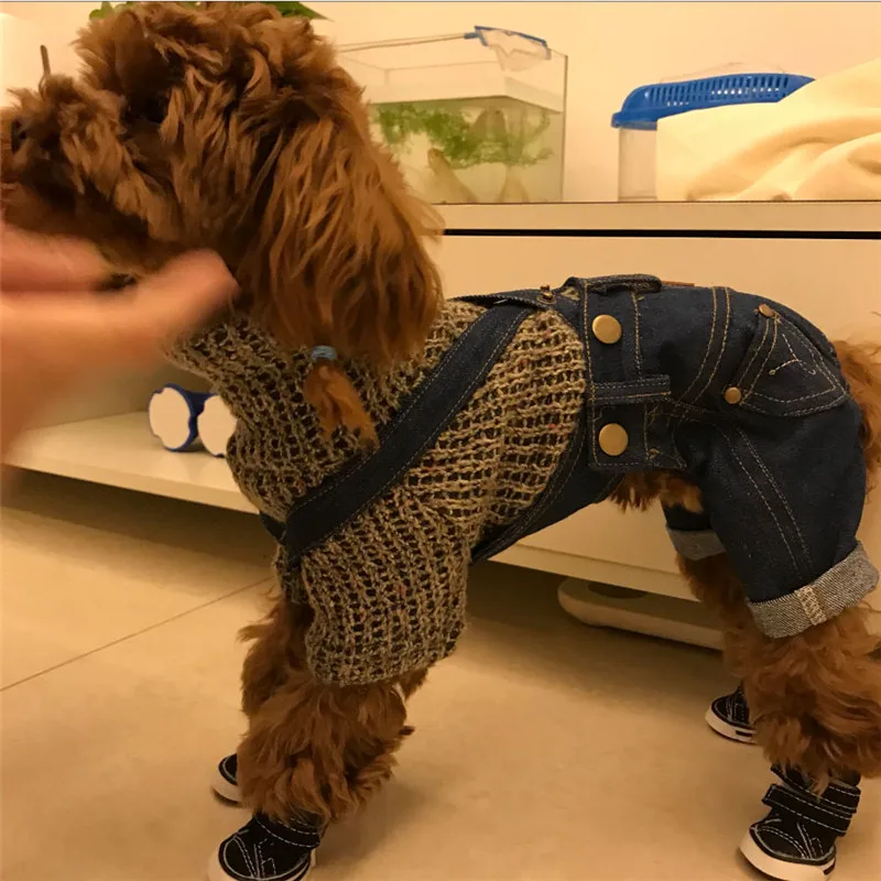 Mono vaquero para disfraces de perros, monos con tirantes de vaquero, ropa para perros, Bulldog Francés, Yorkshire Terrier, pantalones vaqueros para cachorros XL - imagen 5
