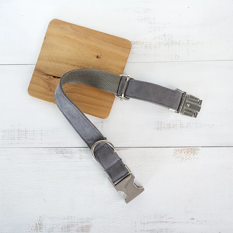 MUTTCO vende al por menor collar hecho a mano THE DEEP GRIS poliéster satinado y nylon Collar y correa para perro gris 5 tamaños UDC025 - imagen 2