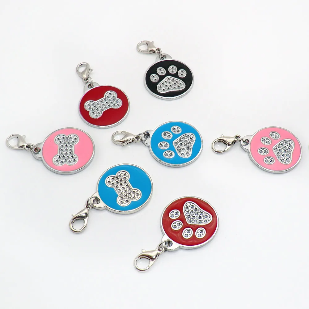Venta al por mayor, 100 Uds., etiquetas personalizadas para perros, gato grabado, cachorro, identificación de mascota, Collar, etiqueta colgante, accesorios para mascotas, etiqueta en blanco Rond con pata de hueso - imagen 5