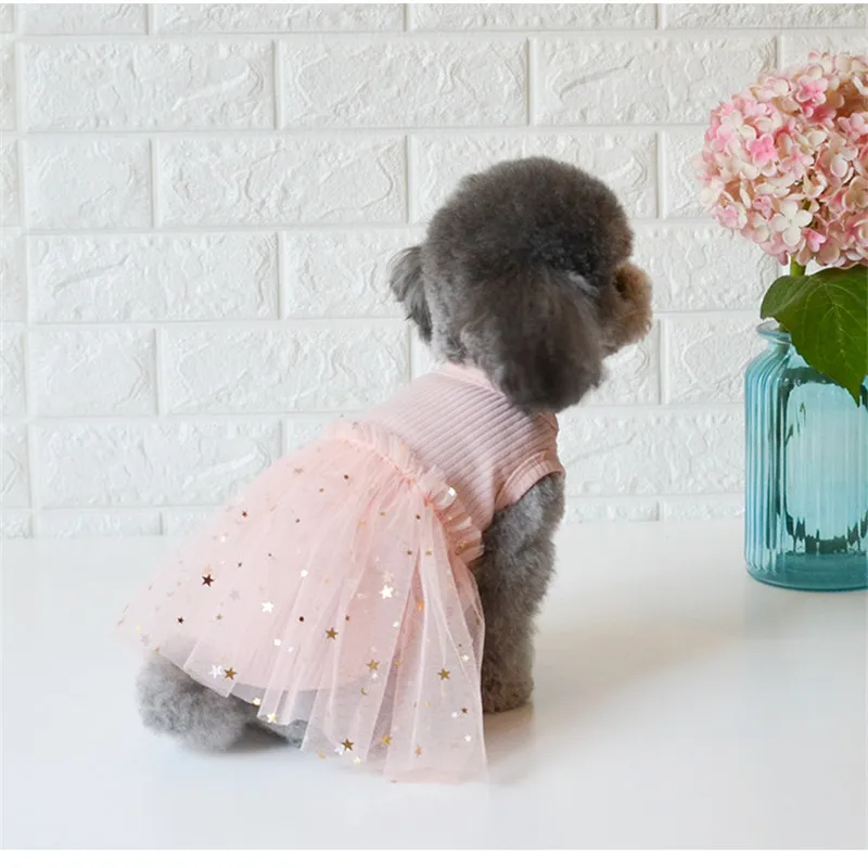 Ropa de encaje bronceado para perros y niñas, falda tutú de manga corta rosa y blanca, vestido para cachorros y gatitos, vestidos de deshierbe para perros pequeños y Yorks - imagen 5