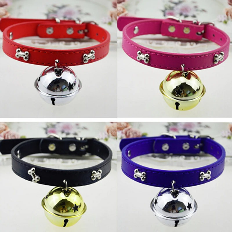 Collar ajustable de alta calidad para mascotas con campanas, Material PU para cachorros, gatos, perros, collares bonitos, accesorios para perros, suministros para mascotas - imagen 3