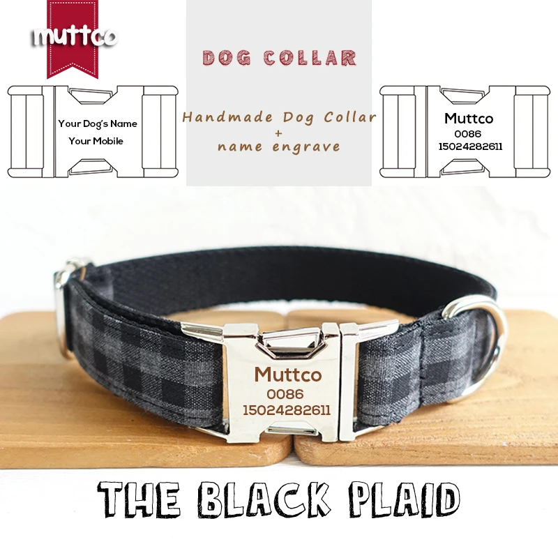 MUTTCO Collar de perro sólido y duradero THE BLACK PLAID grabado nombre de mascota número de teléfono antipérdida conveniente para caminar al perro UDC075
