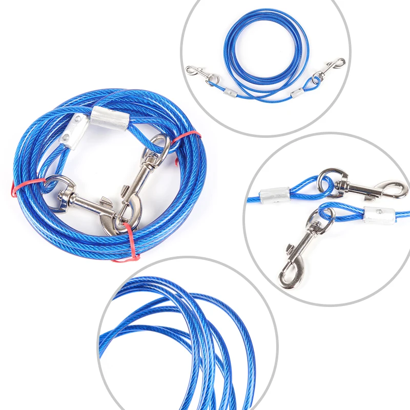 Correa para mascotas al aire libre con pila fija, estaca de tornillo de Metal para acampar, jardín, tierra, alambre de acero, juego de correas para perros, 3M, 5M, 10M - imagen 5