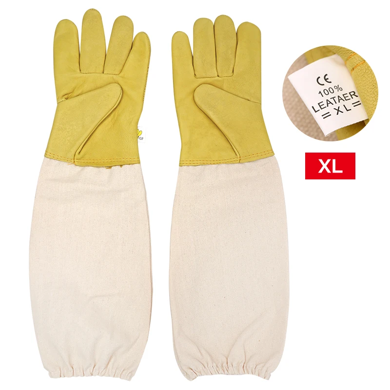 Guantes de apicultura antipicaduras, mangas protectoras transpirables, malla larga, piel de oveja, herramientas de apicultura, 1 par - imagen 2