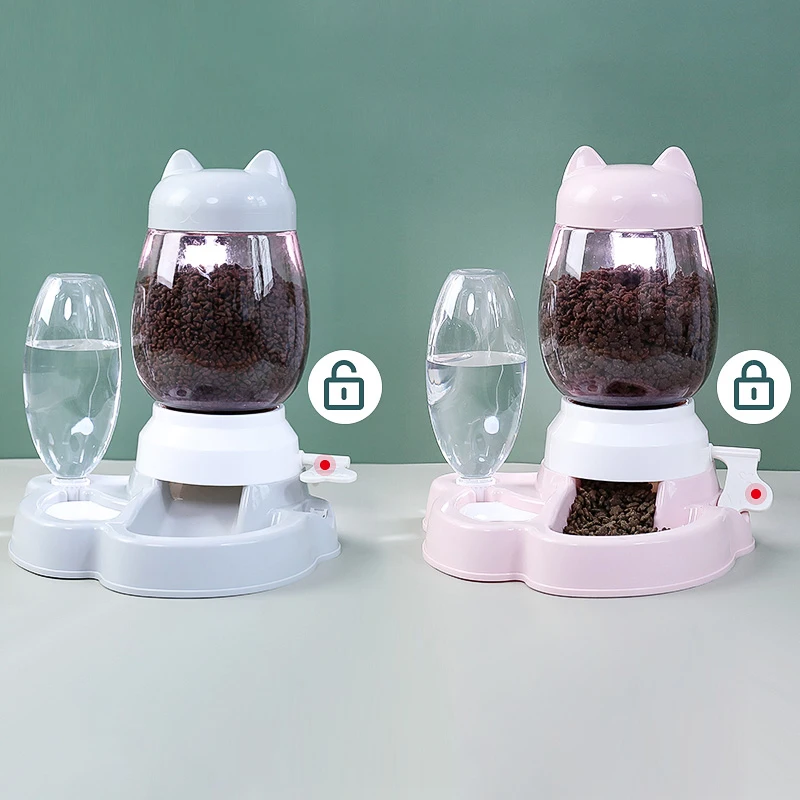 HOOPET-cuenco alimentador automático para gatos, 2,2 L, para comida de perros y gatos, con botella de agua, cuencos para gatitos, contenedor de alimentación lenta, suministros para mascotas - imagen 3