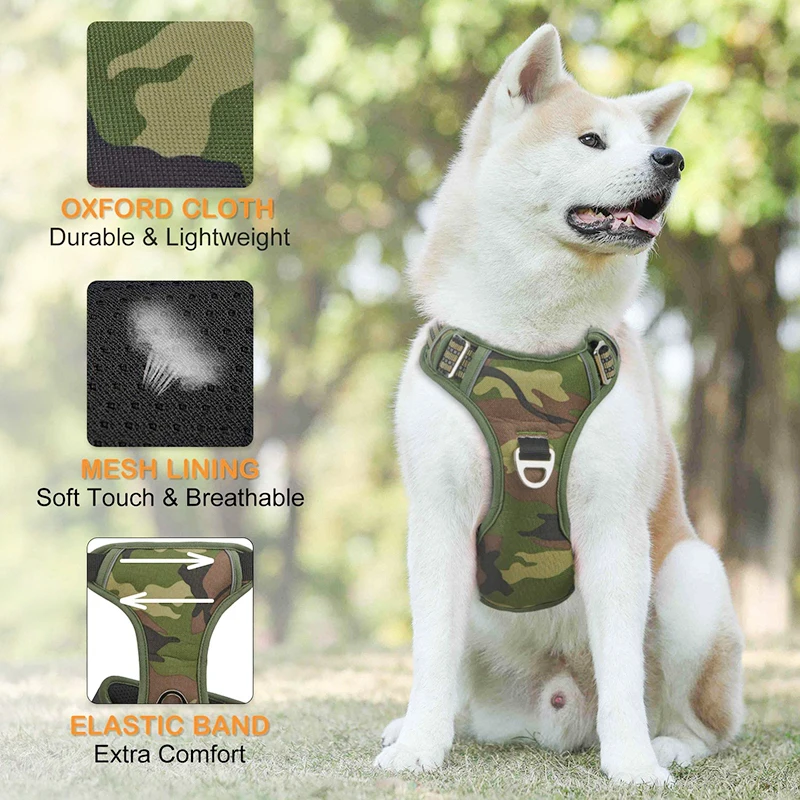 Benepaw-arnés táctico sin tirones para perros grandes y medianos, arnés reflectante de camuflaje duradero y resistente para mascotas, chaleco con mango de Control - imagen 2