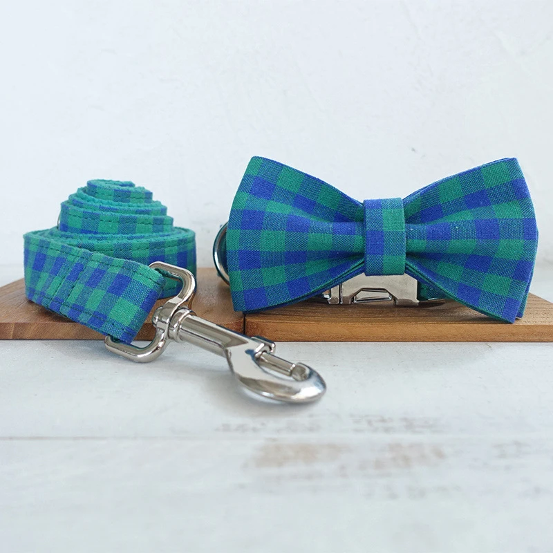 Pajarita a cuadros verde y azul para perro, Collar para mascotas, accesorio para cachorro, gato, herramientas de aseo para perros, pajaritas decorativas desmontables - imagen 5
