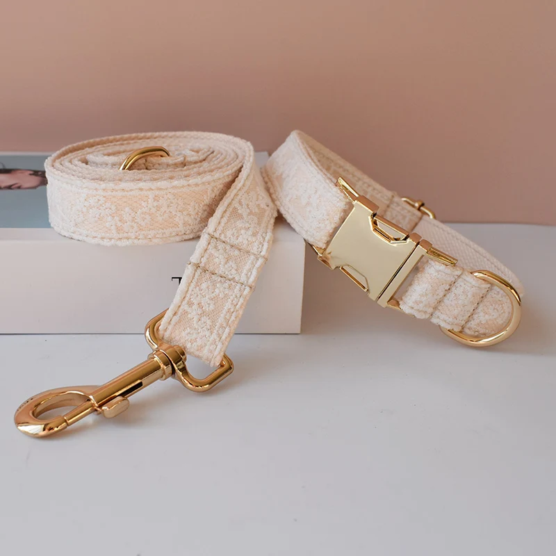 Collar de encaje grabado gratis para perro, conjunto de correa para mascota mediana y grande, accesorios de boda para perro femenino - imagen 4