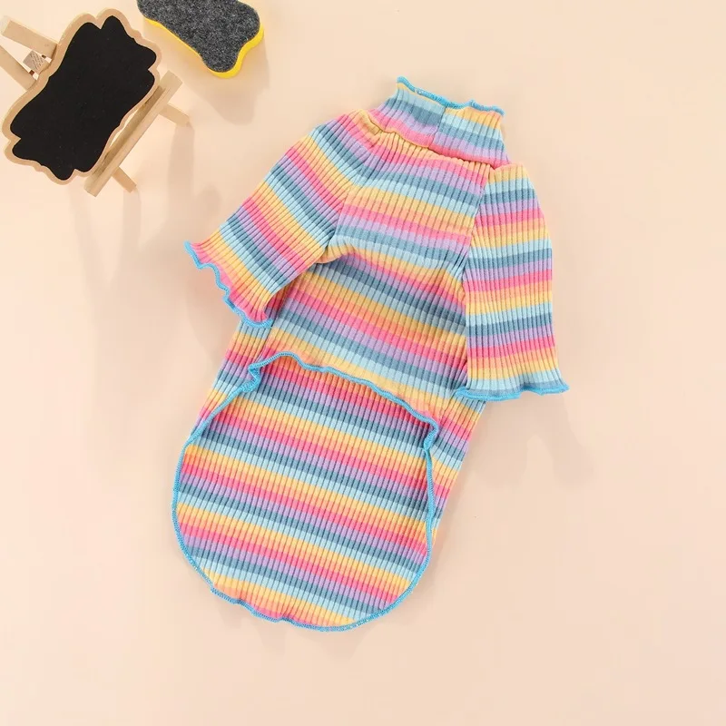 Sudadera con capucha a rayas de arcoíris para gatos, Camiseta de punto para cachorros, suéter para gatos Sphynx, ropa para mascotas para perros pequeños y medianos - imagen 2