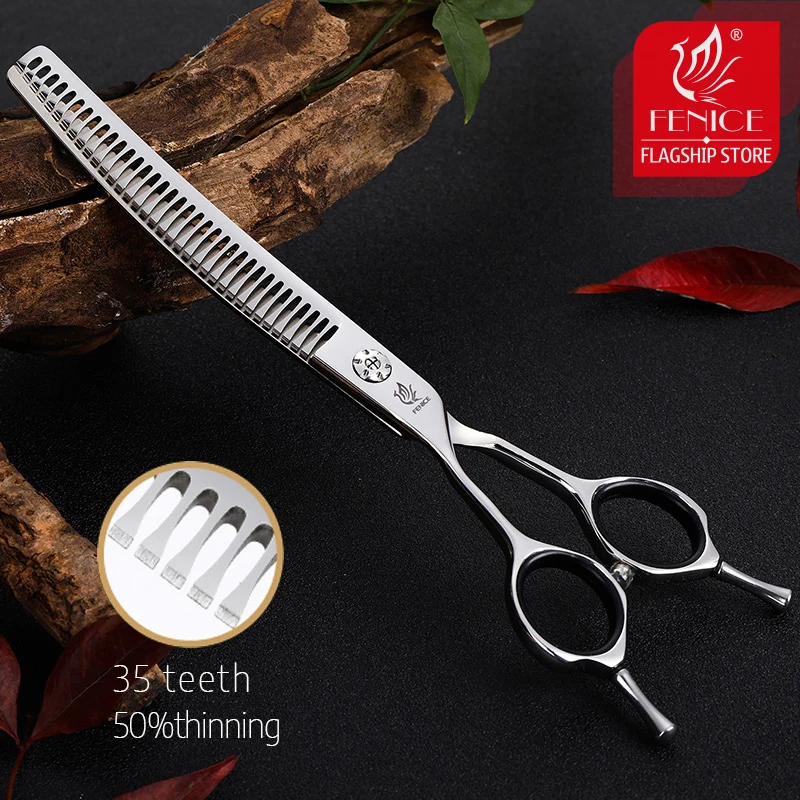 Fenice tijeras aseo perros mano izquierda 7 pulgadas - Ángulo perfecto mostrando el chunker