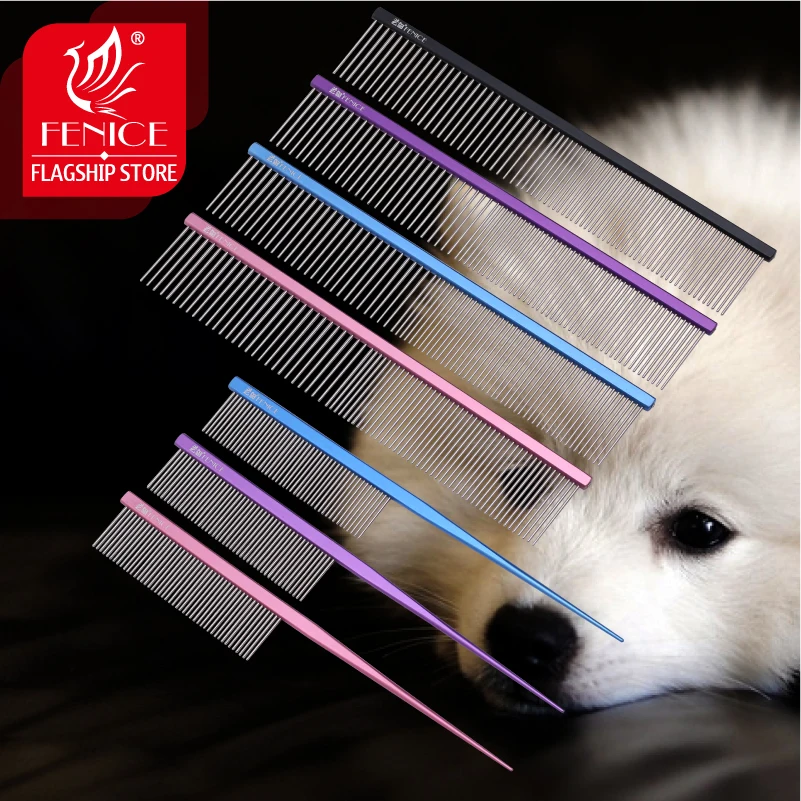 Peine de Metal Fenice para perros, peine de acero inoxidable para perros y gatos, cepillo para el pelo, peine para pulgas, accesorios para mascotas, aseo para mascotas