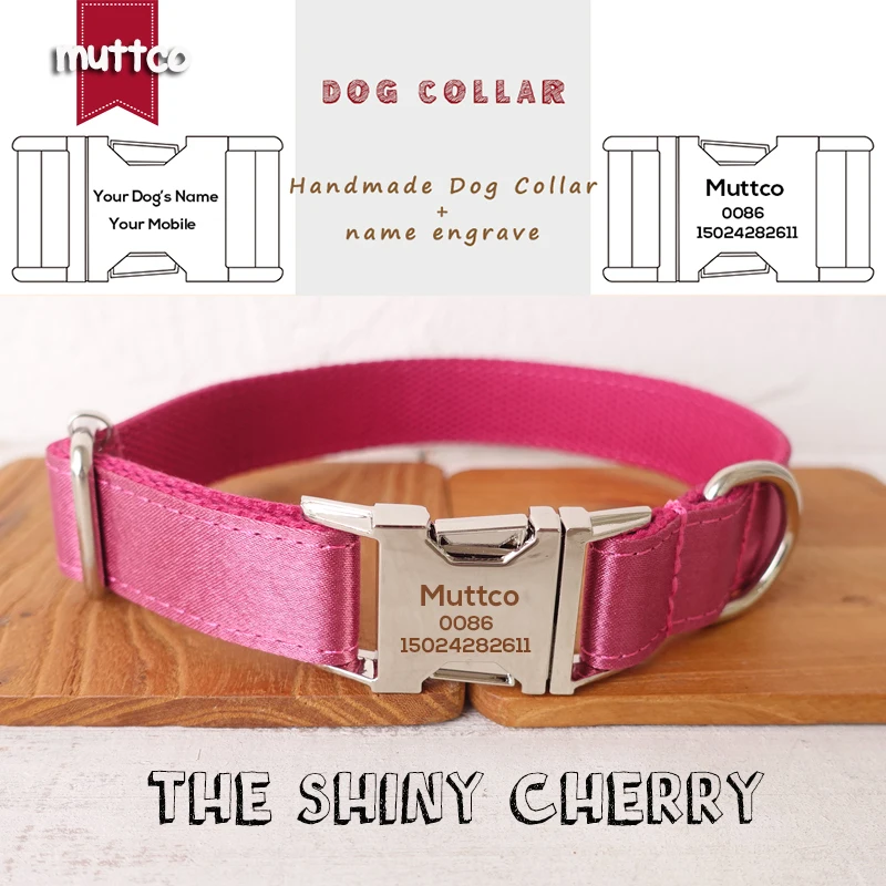Collar de perro con hebilla de metal grabada MUTTCO, collar con etiqueta de identificación para perro THE SHINY CHERRY, placa de identificación de 5 tamaños, suministro antipérdida para mascotas UDC113