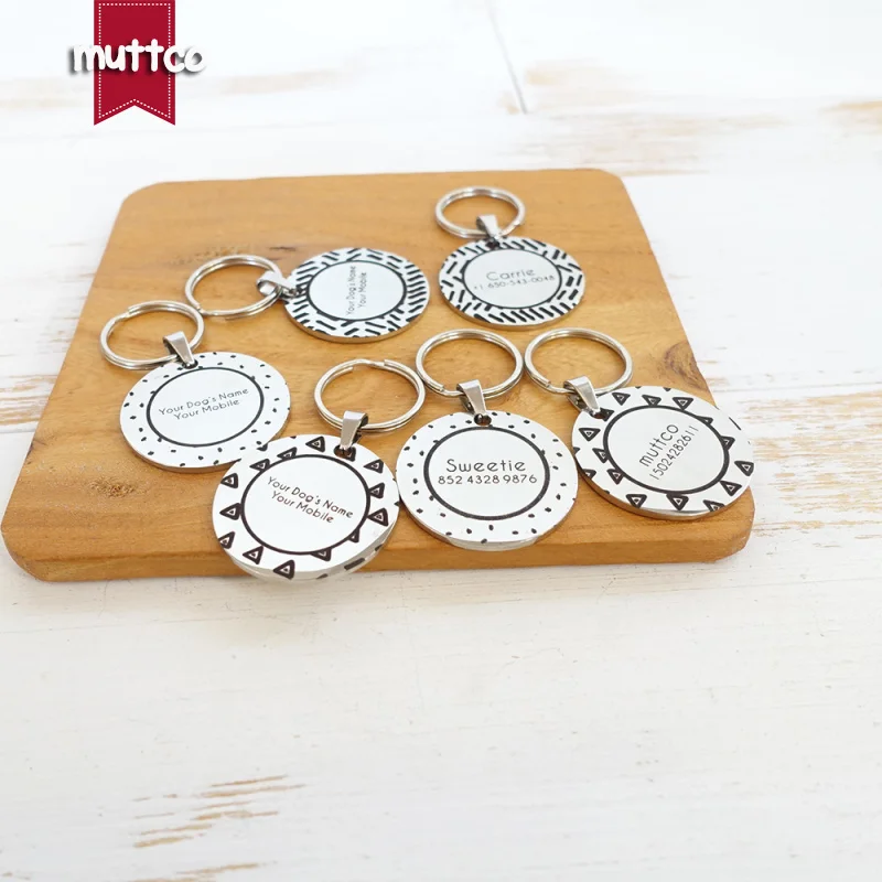 Etiqueta de perro de acero inoxidable con diseño personalizado, etiqueta redonda para perro, letras gratis, etiqueta de nombre para mascota, 3 estilos - imagen 2